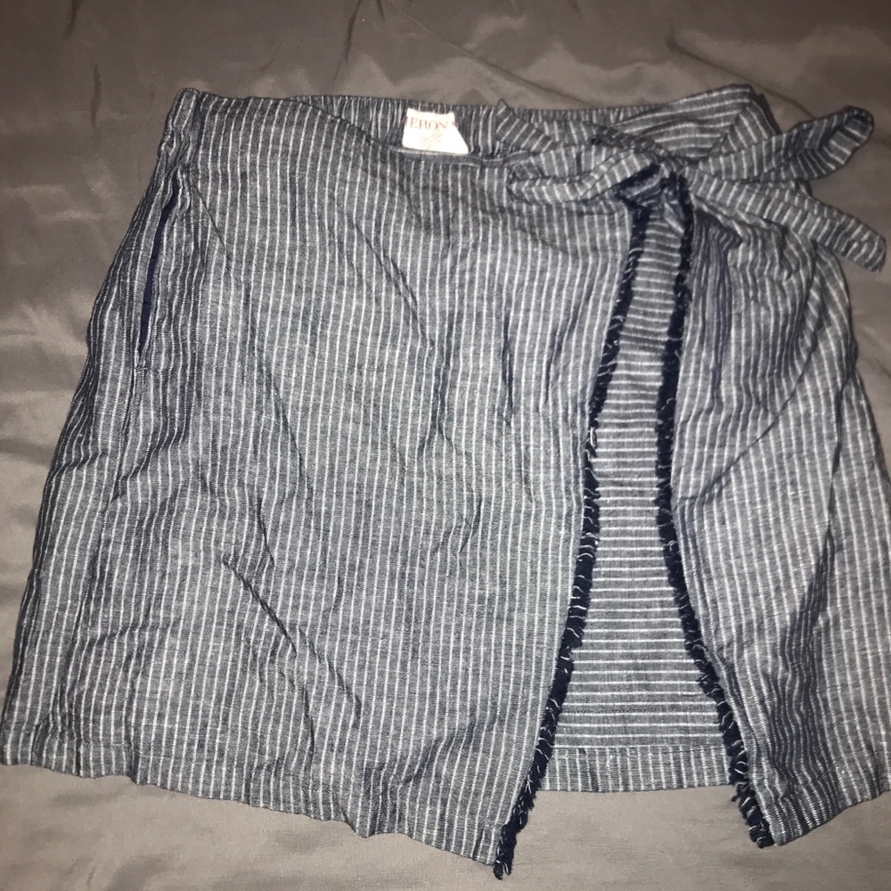 L Striped Denim Wrap skirt